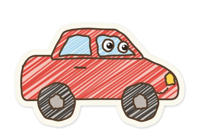 A crayon drawing of a red car